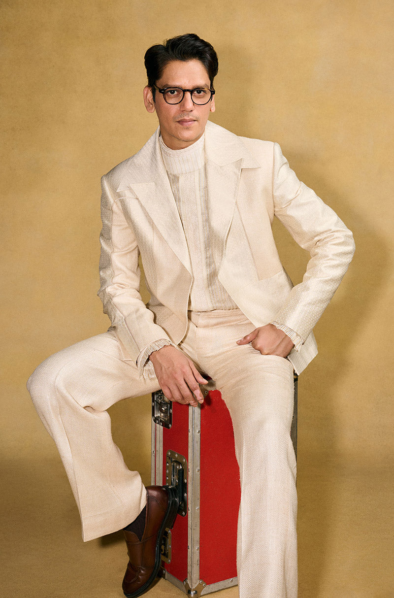 Vijay Varma in our Beige Brocade Short Jacket Set