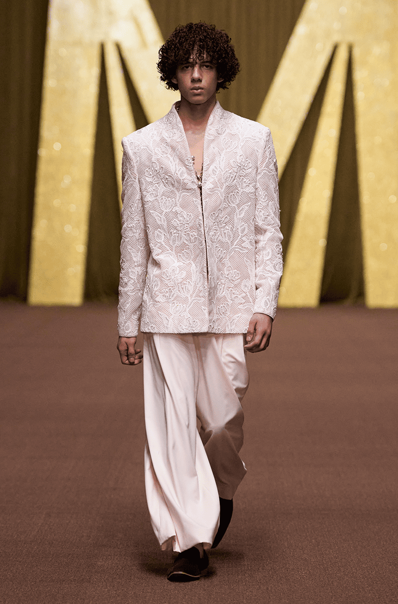 Light Pink Floral Lattice Bandhgala Set