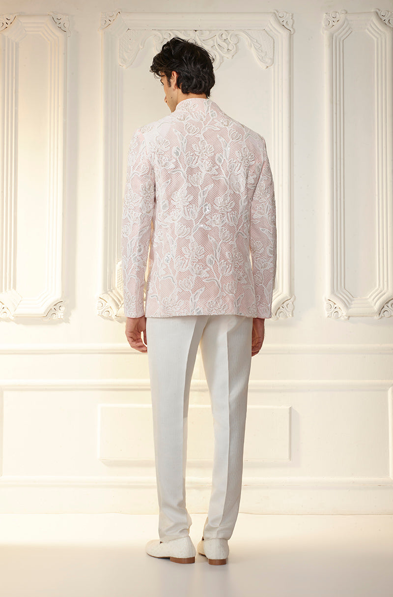 Light Pink Floral Lattice Bandhgala Set