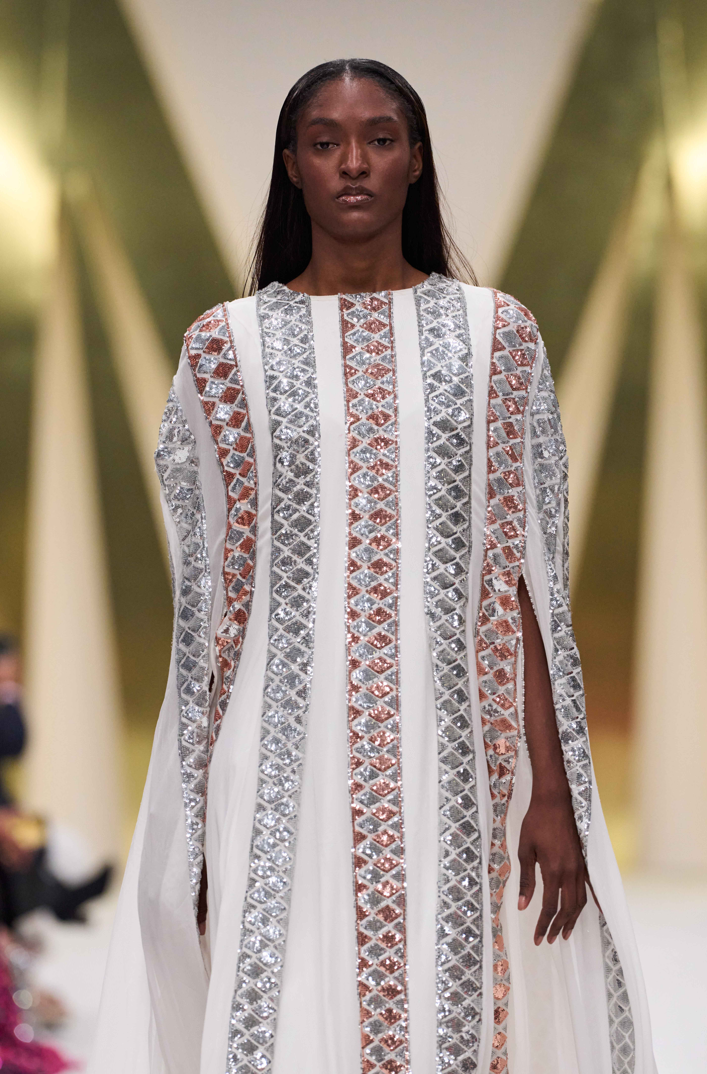 White Georgette Multicolor Sequin Kaftan