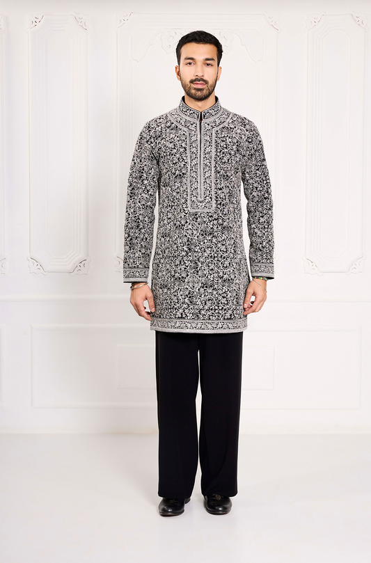 Black Dori Thread All Over Embroidered Kurta Set