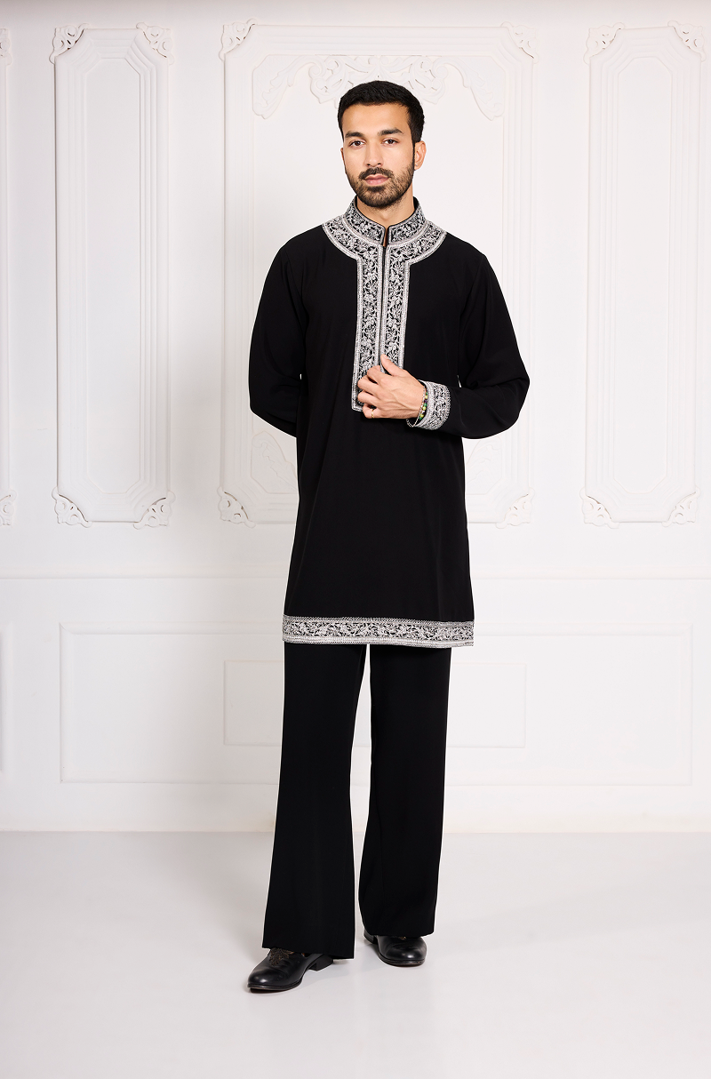 Black with Silver Dori Embroidered Kurta Set