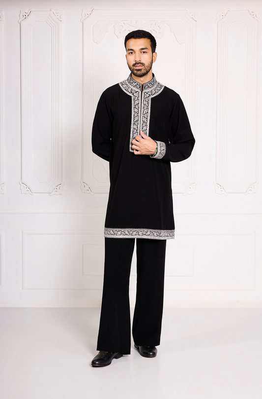 Black with Silver Dori Embroidered Kurta Set