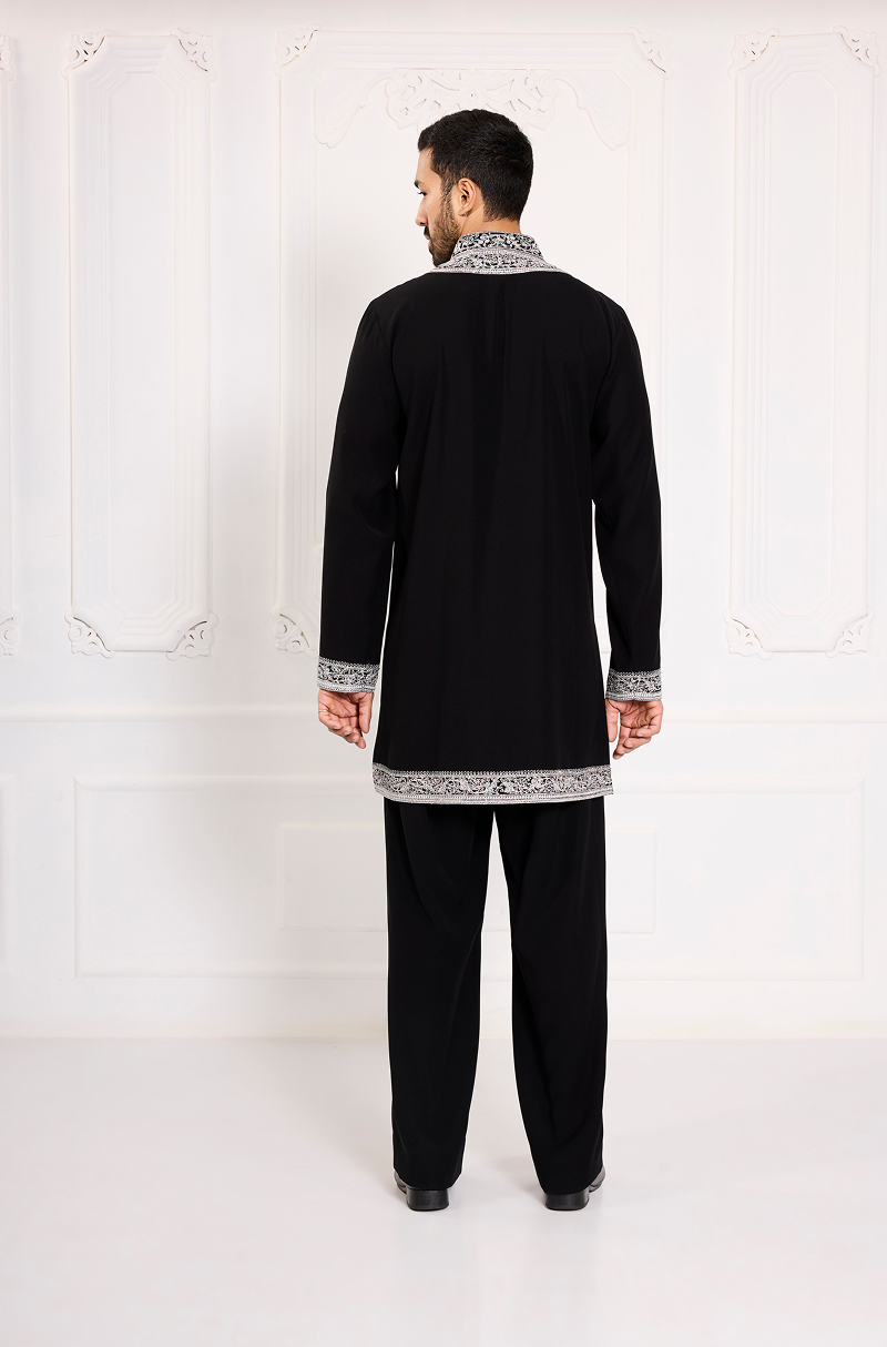 Black with Silver Dori Embroidered Kurta Set