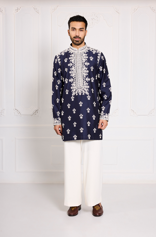 Navy Blue Dori Embroidered Kurta Set