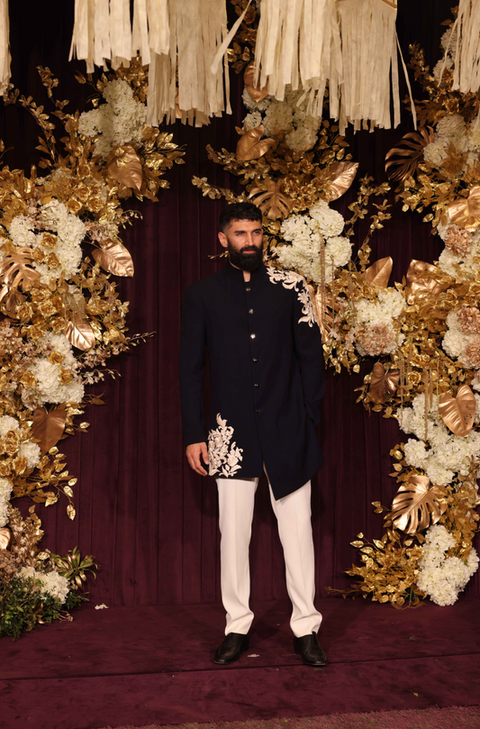 Aditya Roy Kapur in our Navy Blue Asymmetrical Sherwani Set