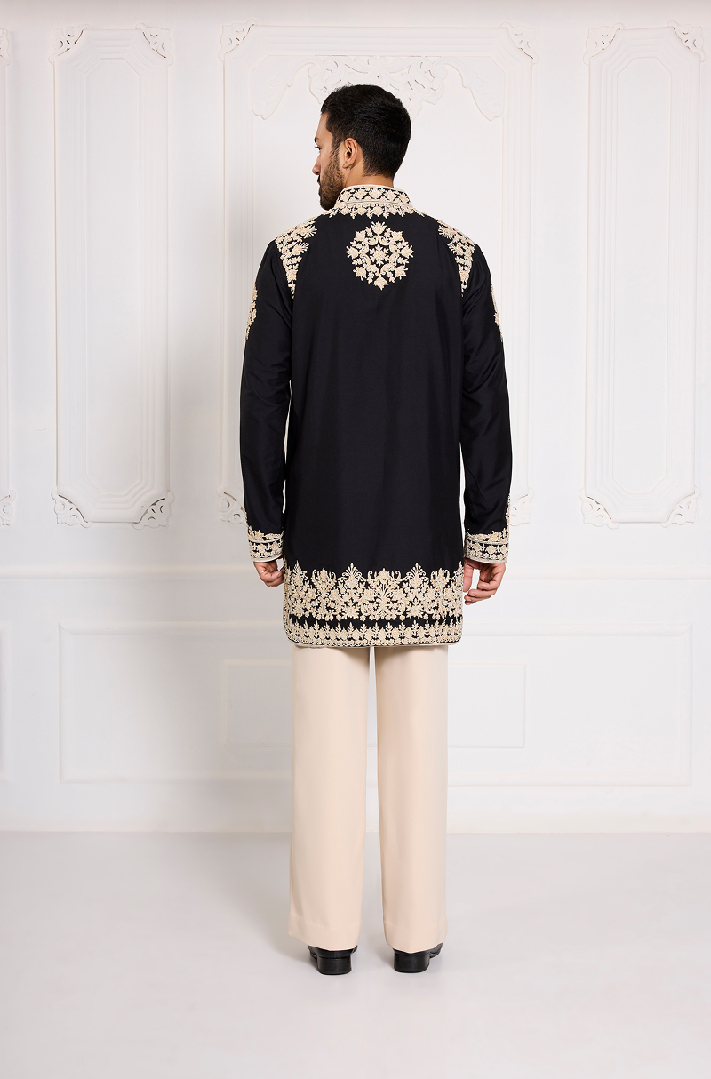Black with Cream Dori Embroidered Kurta Set