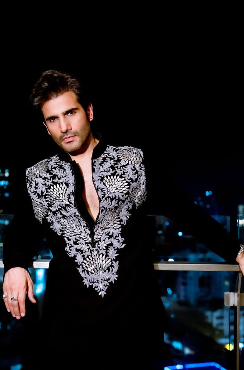 Karan Tacker in our Black Dori Embroidered Kurta Set