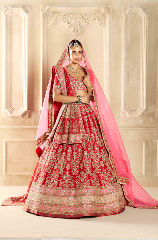 Red Embroidered Lehenga Set