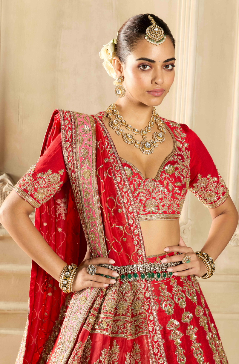 Red Embroidered Lehenga Set