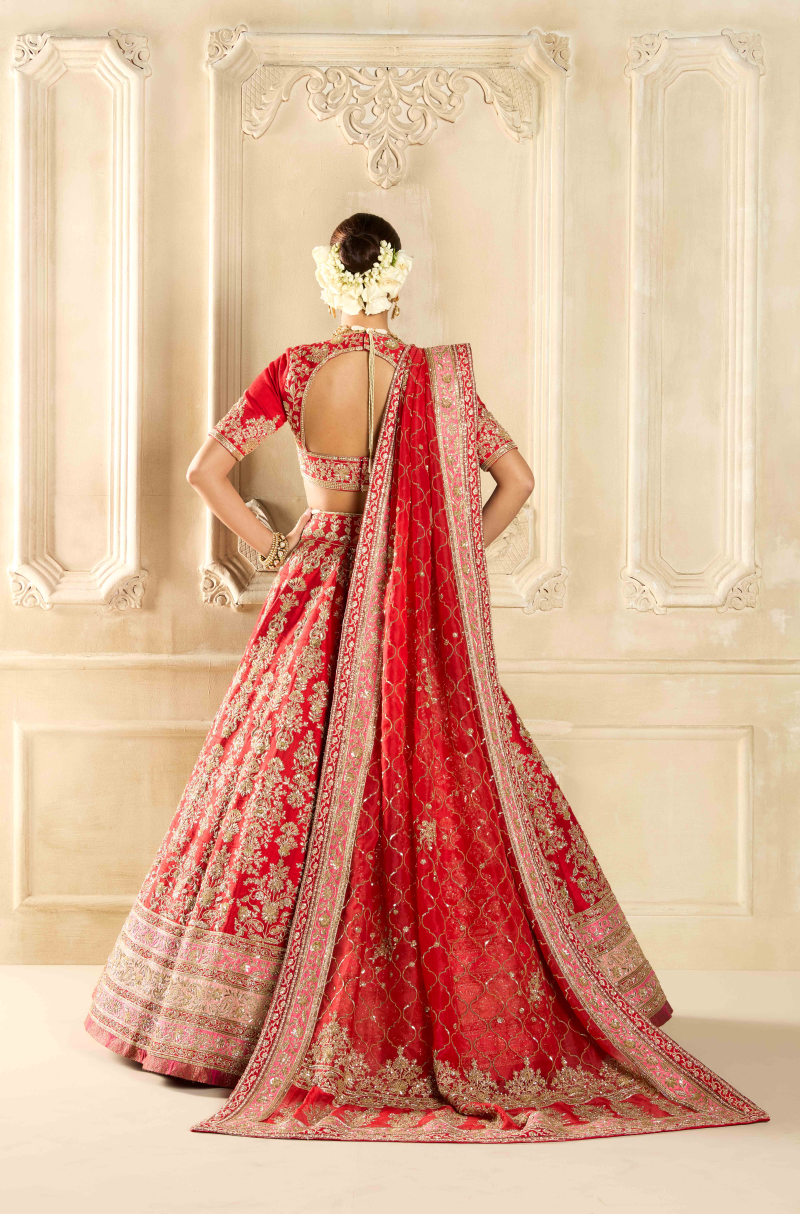 Red Embroidered Lehenga Set