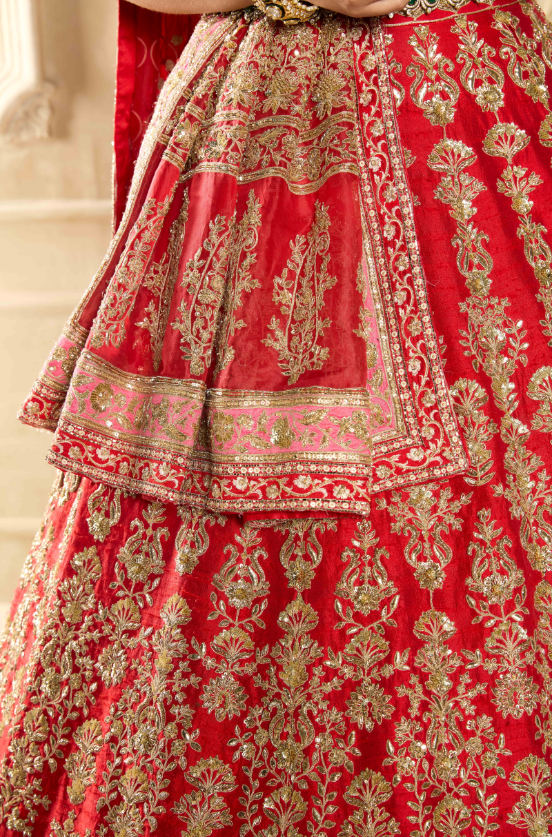 Red Embroidered Lehenga Set
