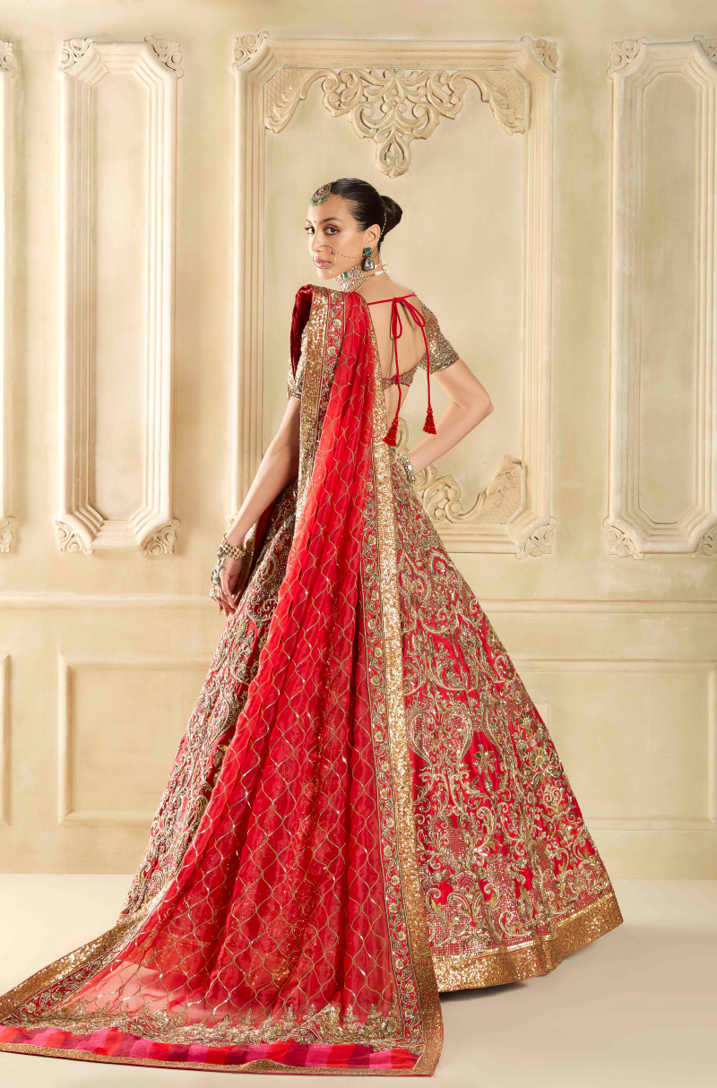 Red Raw Silk Embroidered Lehenga Set