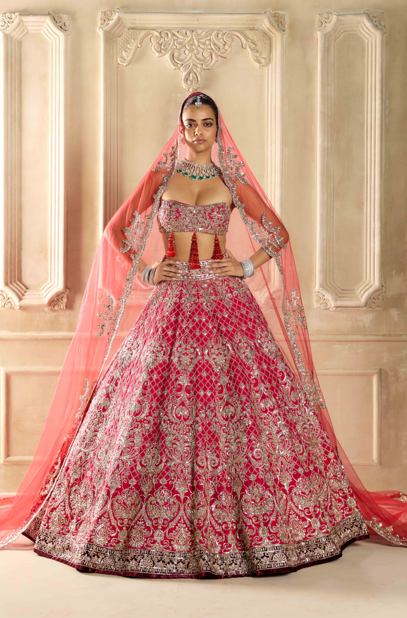 Red Embroidered Lehenga Set