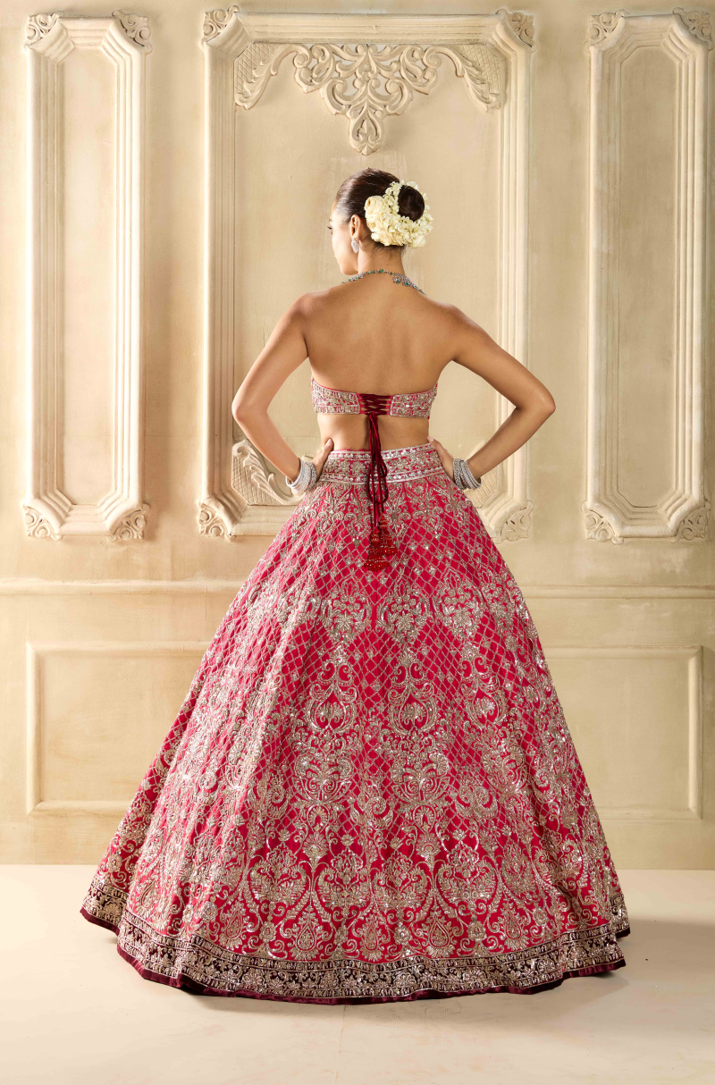 Red Embroidered Lehenga Set