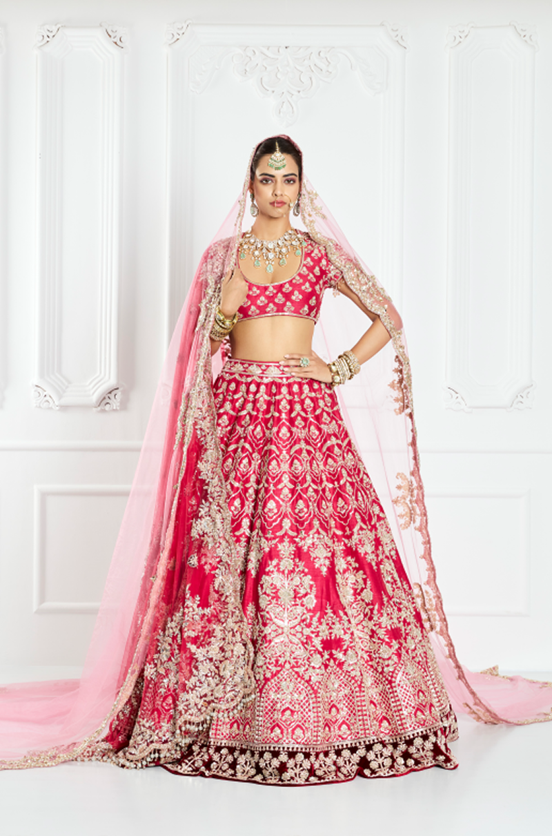 Watermelon Red Silk Lehenga Set