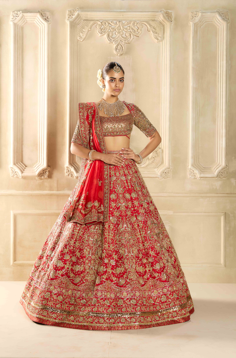 Red Embroidered Lehenga Set
