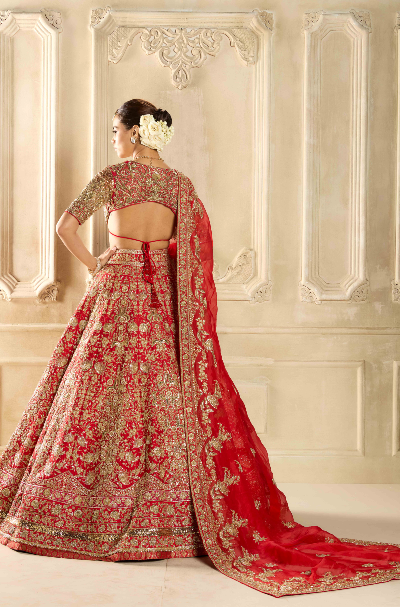 Red Embroidered Lehenga Set