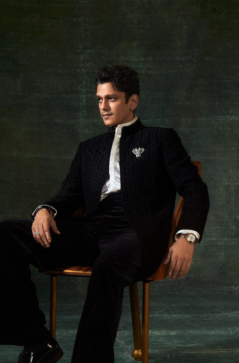 Vijay Varma in our Black Mijwan Sherwani Set