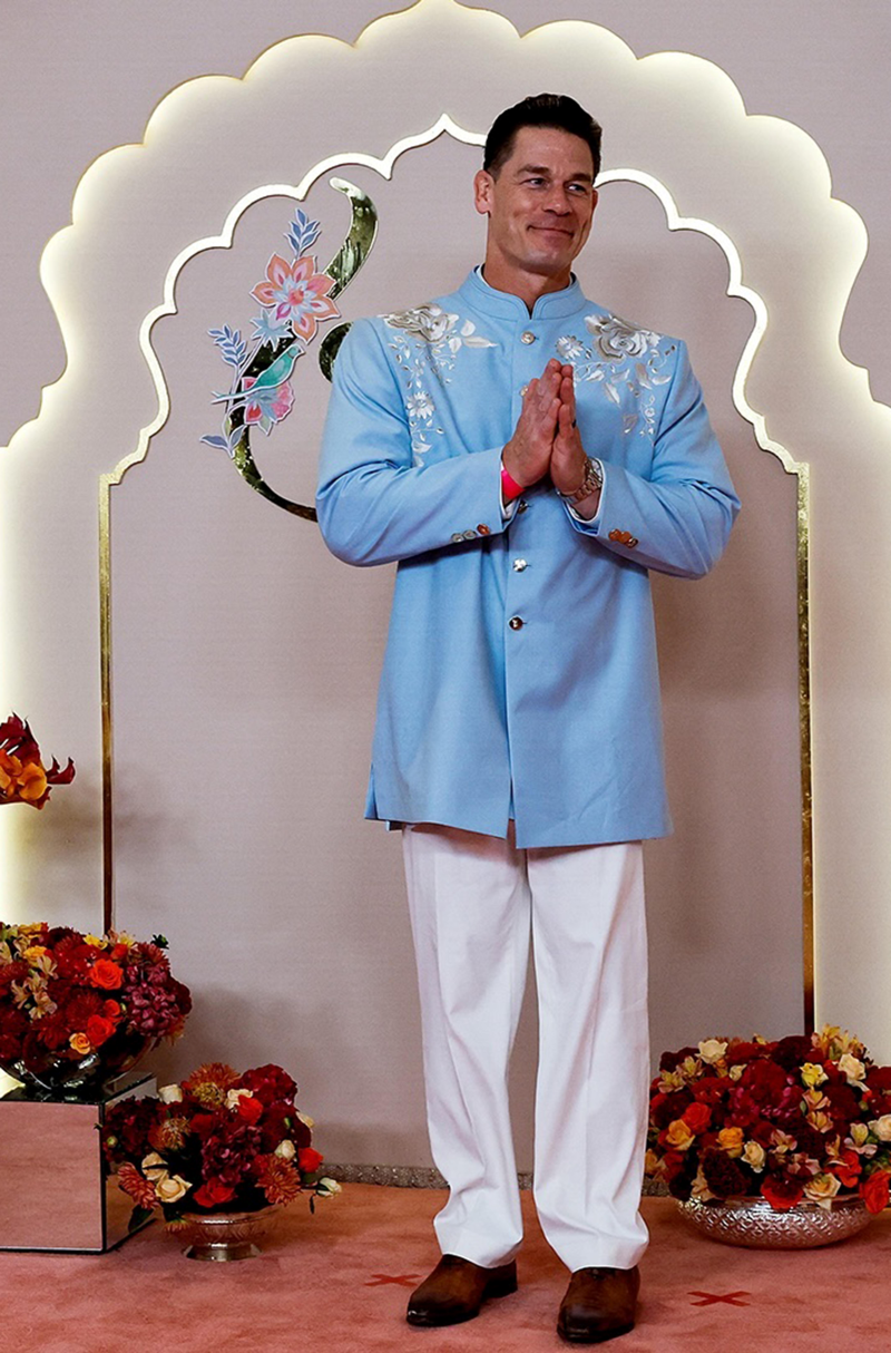 John Cena in our Powder Blue Floral Embroidered Short Sherwani Set