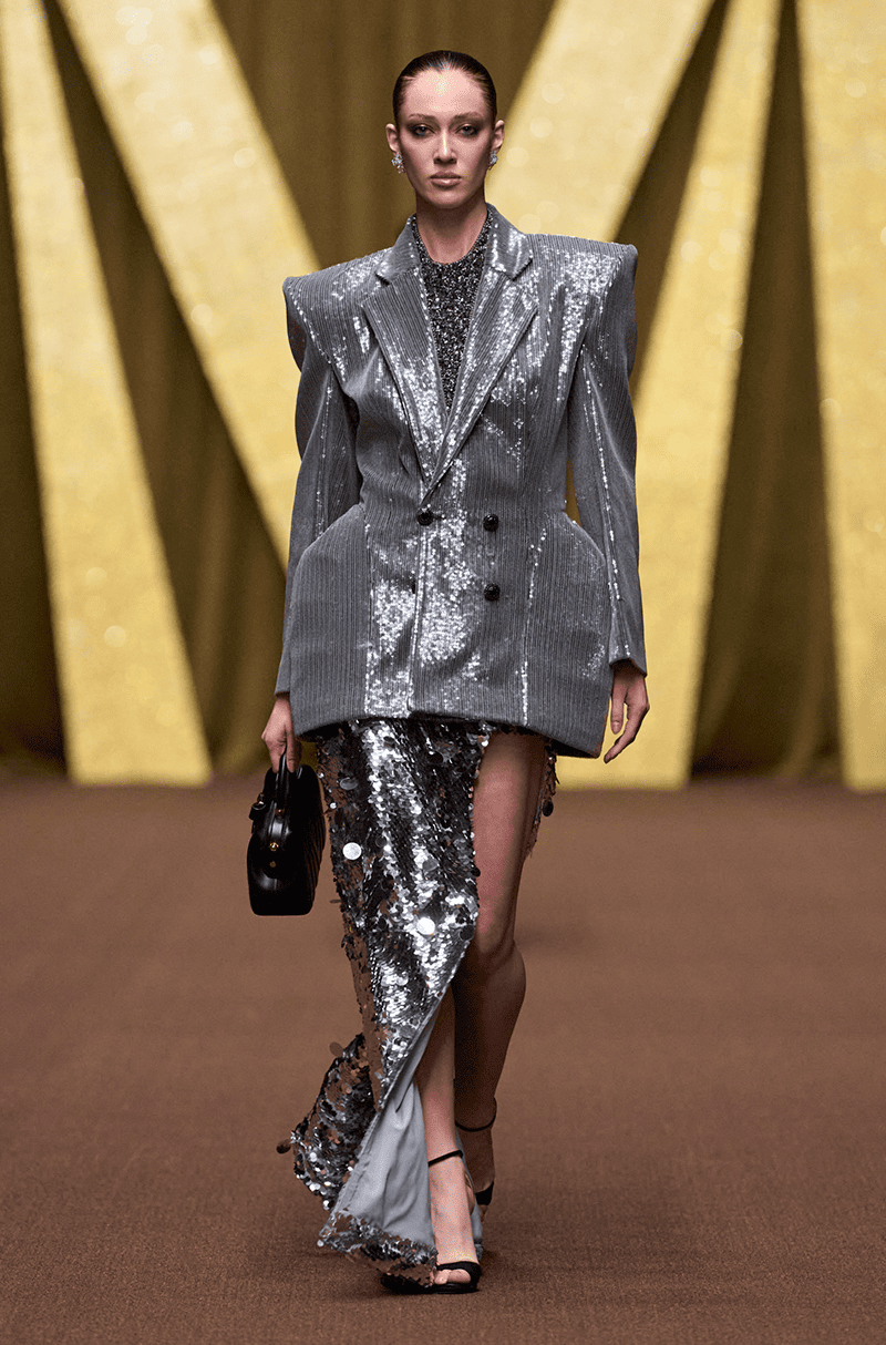 Grey Sequin Structured Blazer Dress