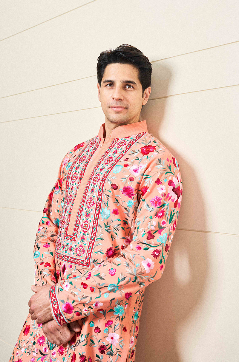 Sidharth Malhotra in our Peach Floral Resham Embroidered Kurta Set
