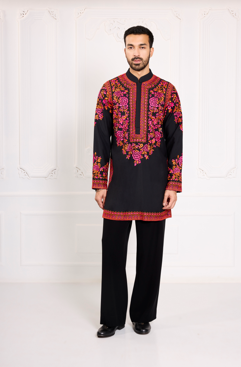 Black Resham Embroidered Kurta Set