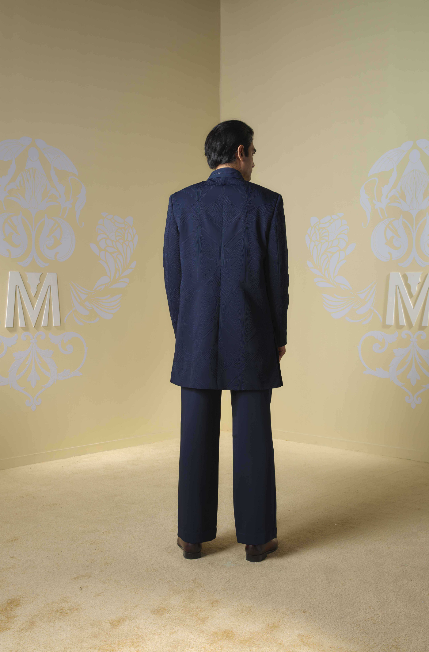 Navy Blue Embroidered Sherwani Set