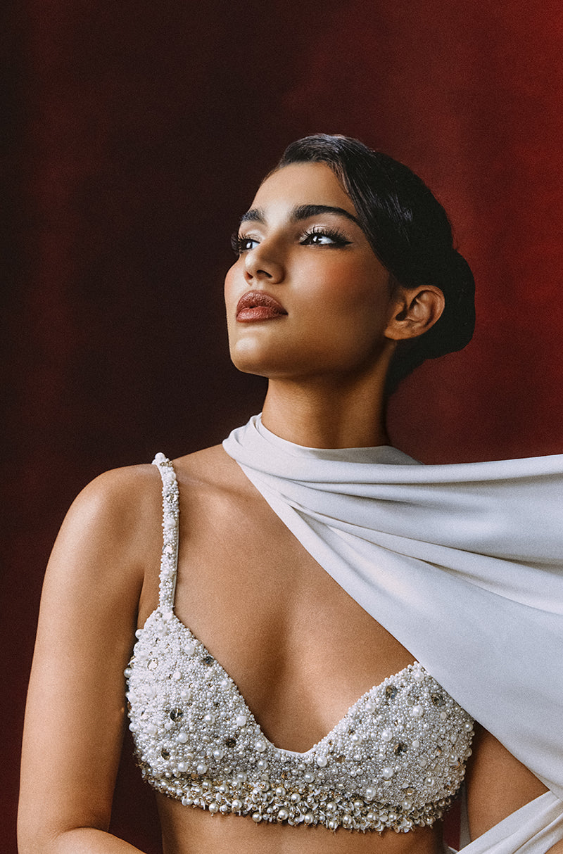 Alizeh in our Ivory Stitched Saree Set