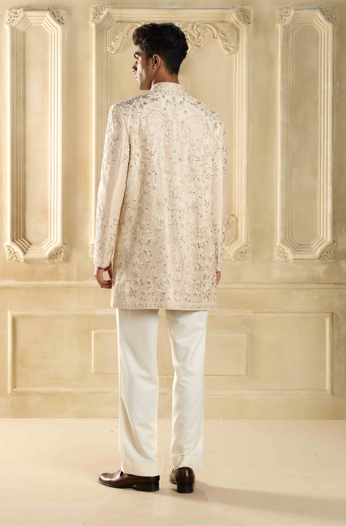 Light Beige Thread Work Sherwani Set