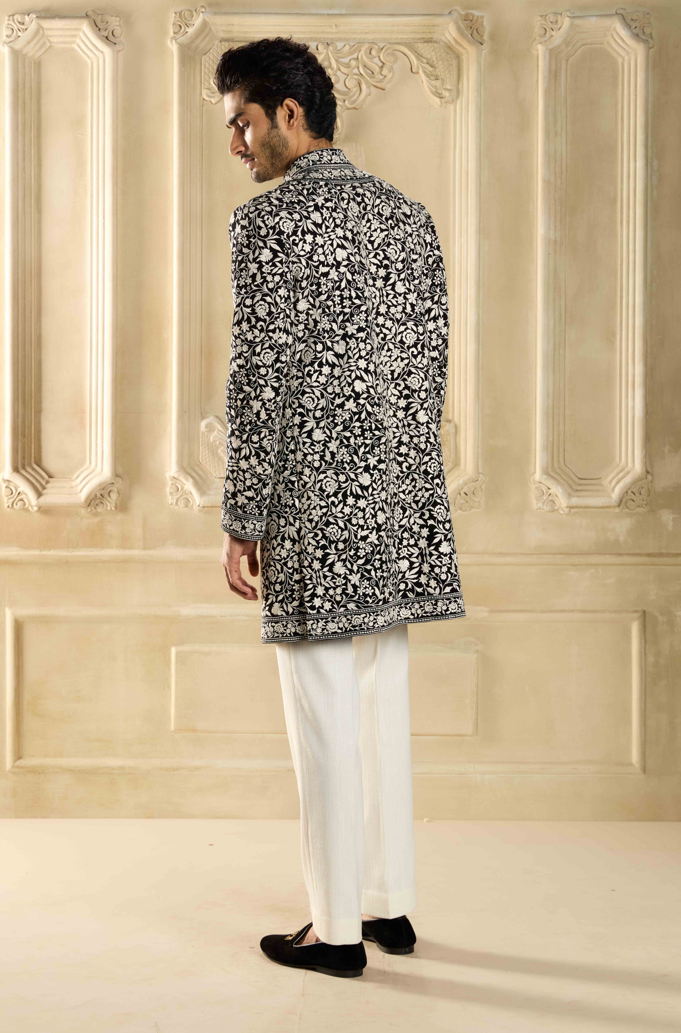 Black Ivory Embroidered Sherwani Set