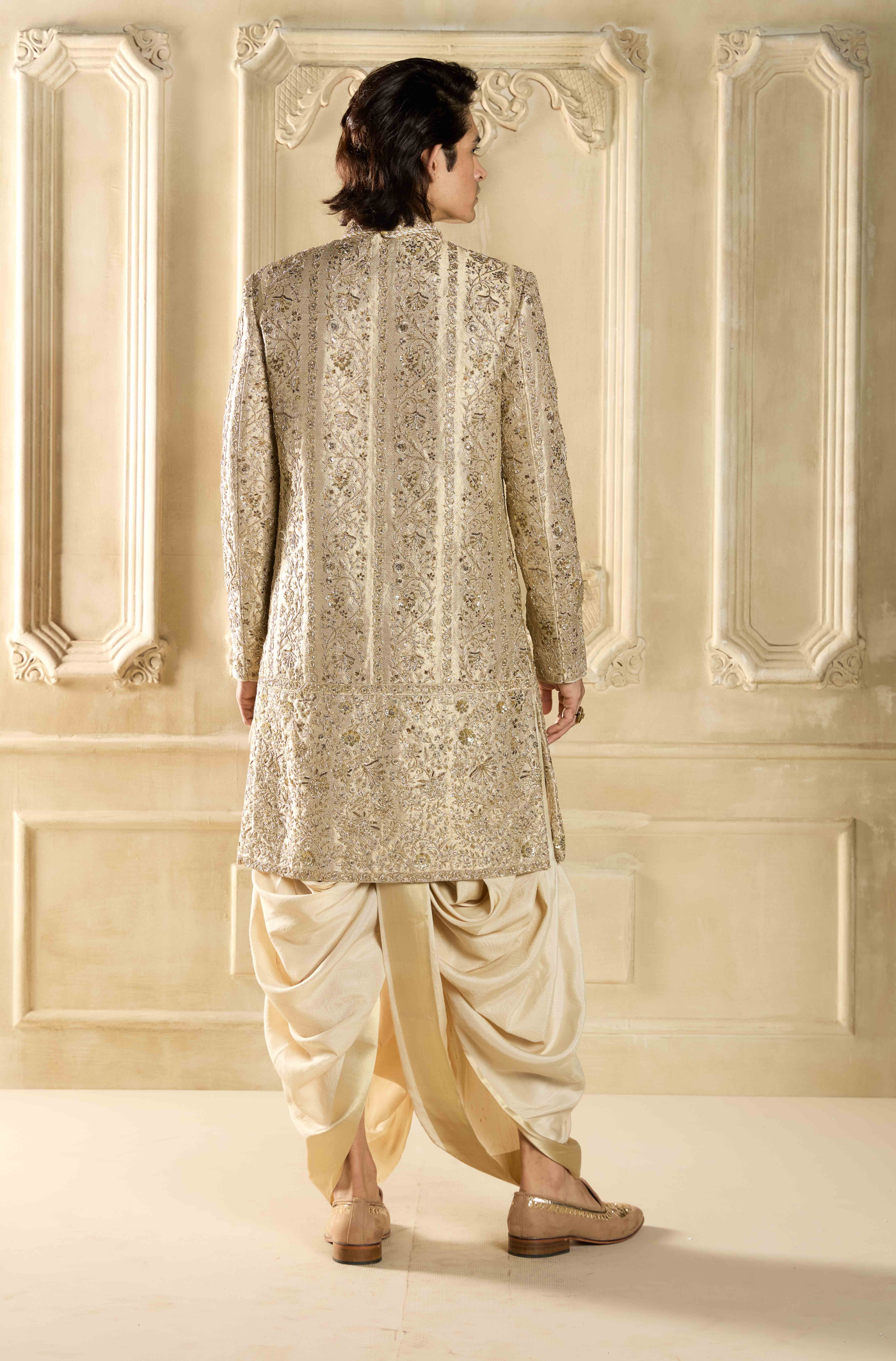 Gold Tissue Embroidered Sherwani Set