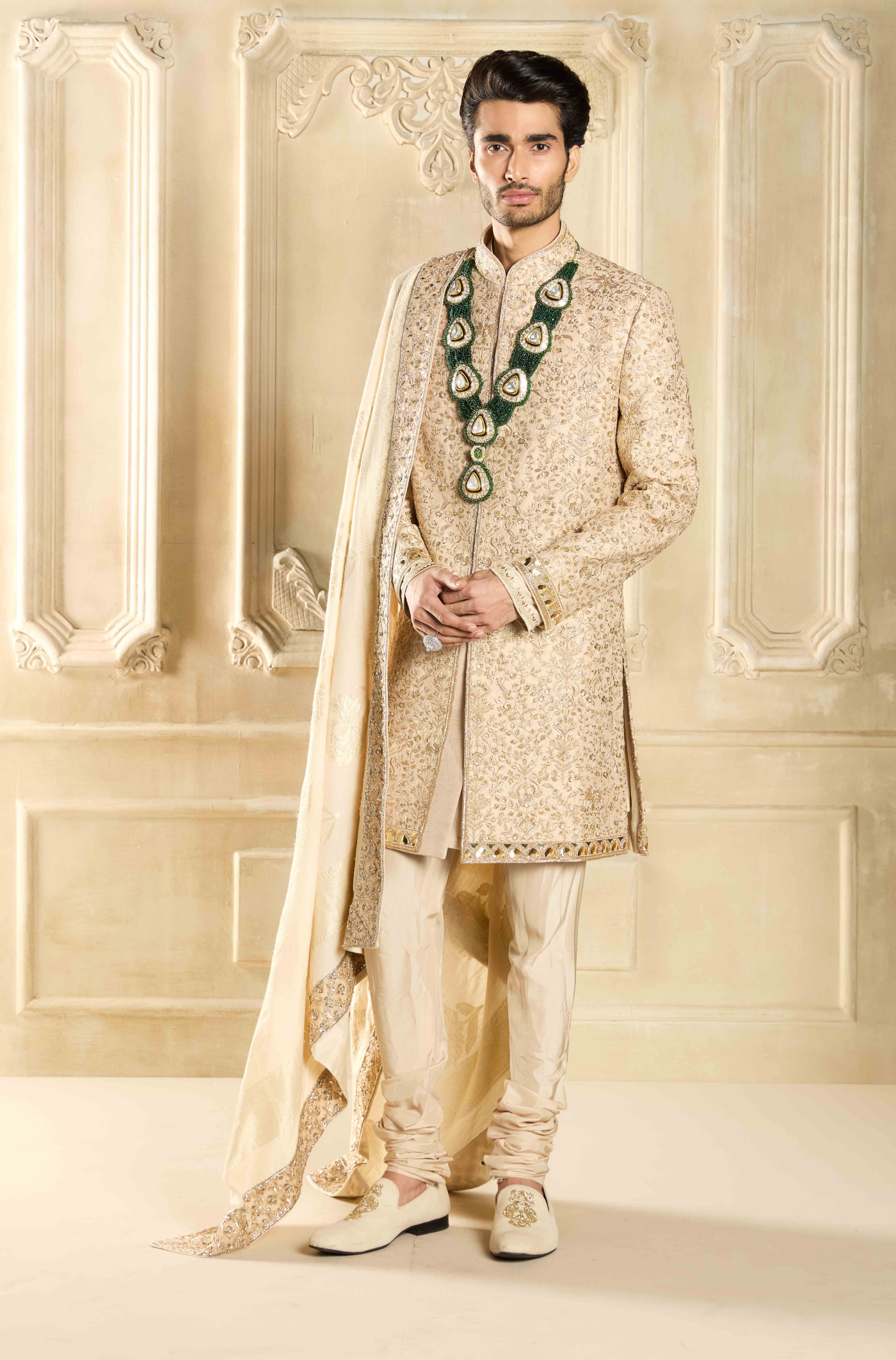 Gold Silk Handcrafted Sherwani Set