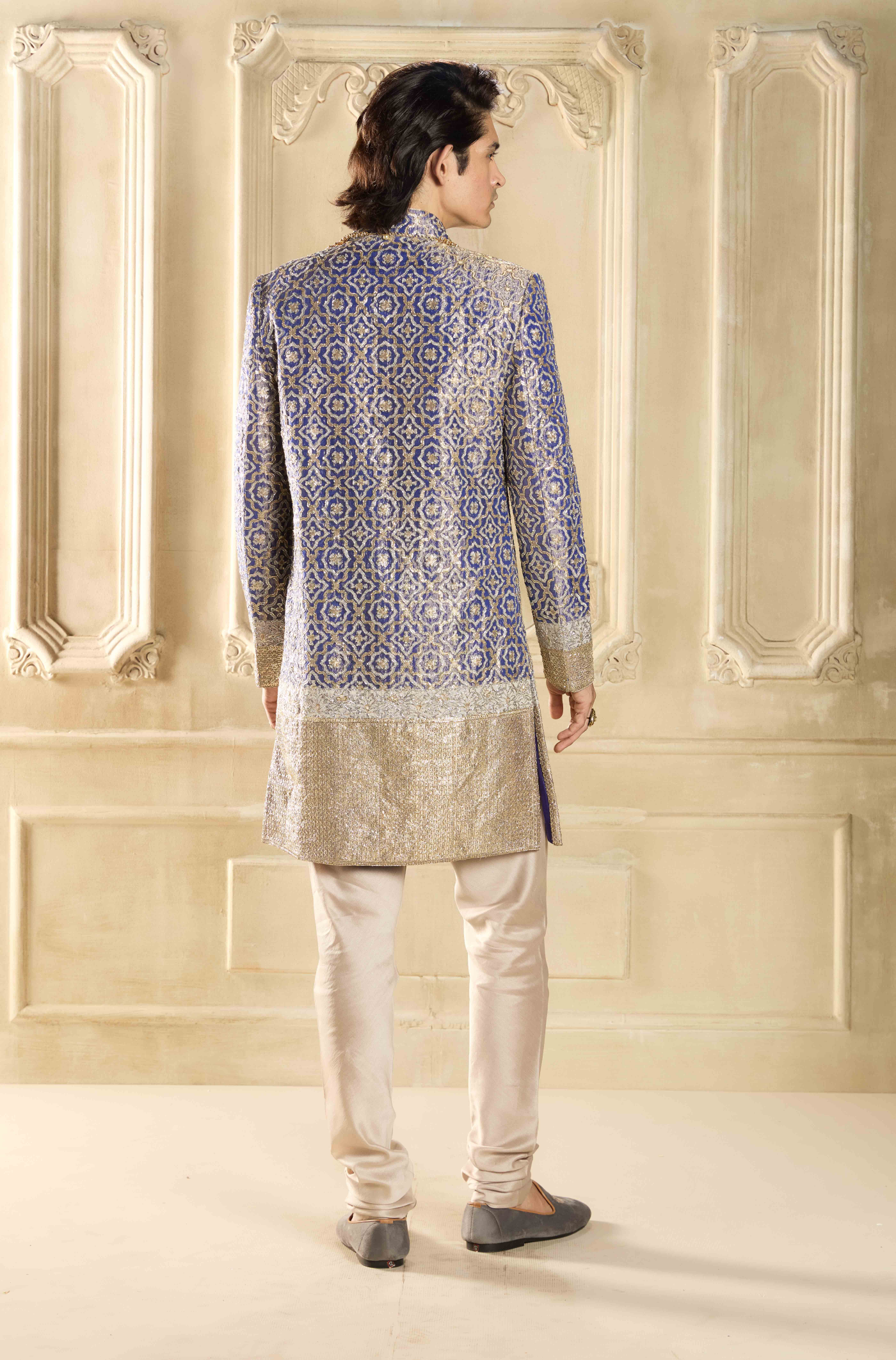 Purple Tissue Embroidered Sherwani Set