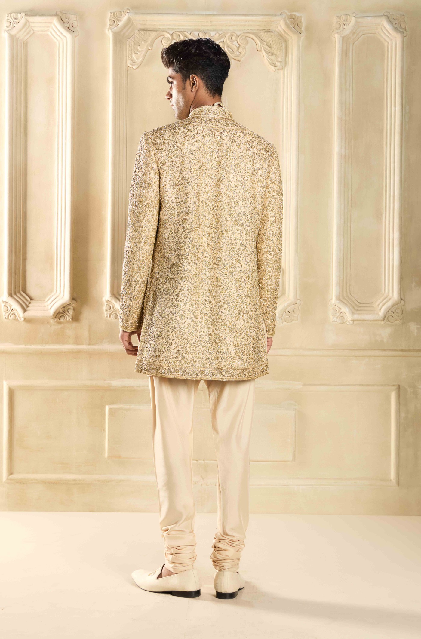 Light Beige Embroidered Sherwani Set