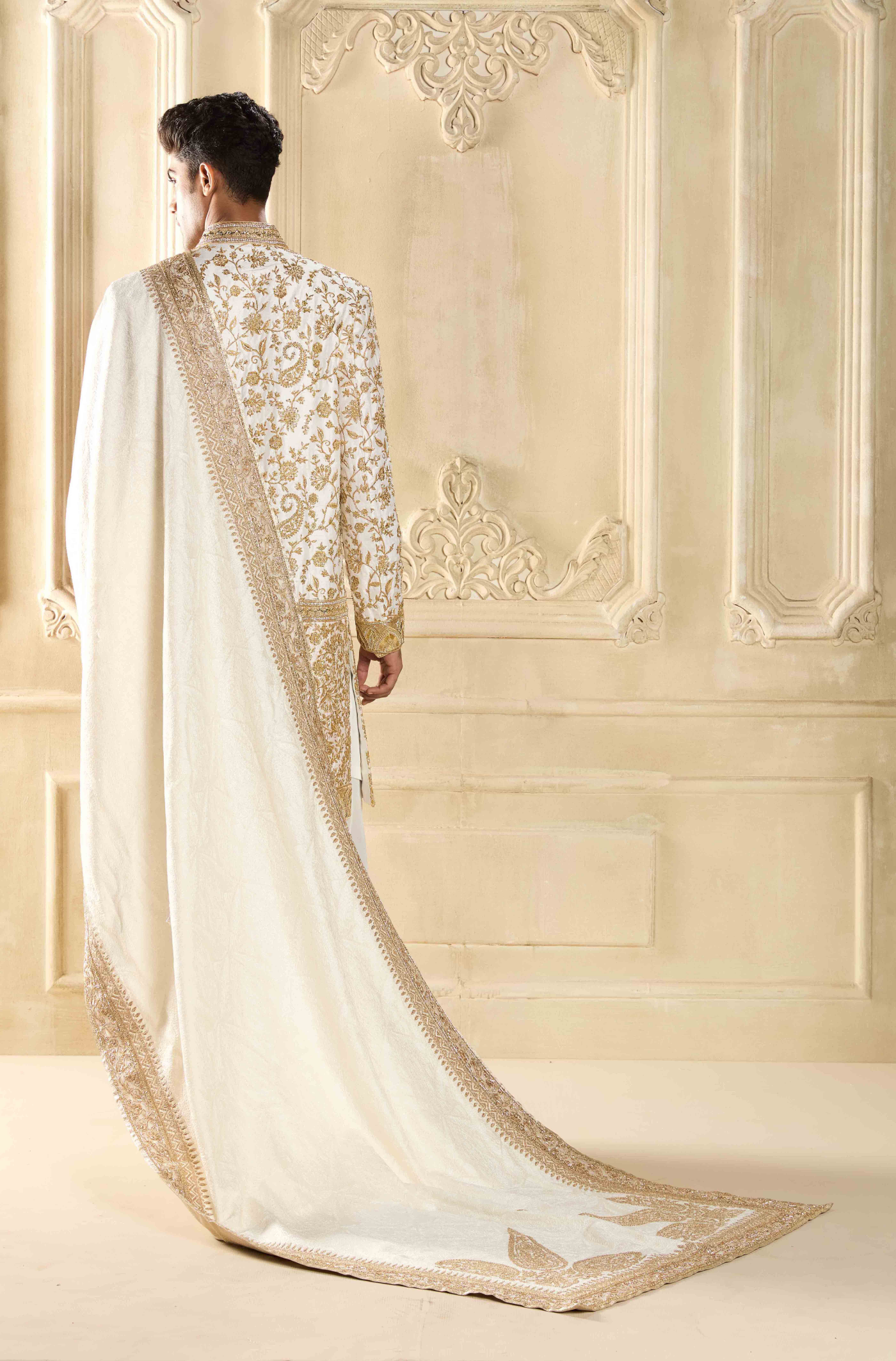 Ivory Antique Gold Paisley Embroidered Sherwani Set