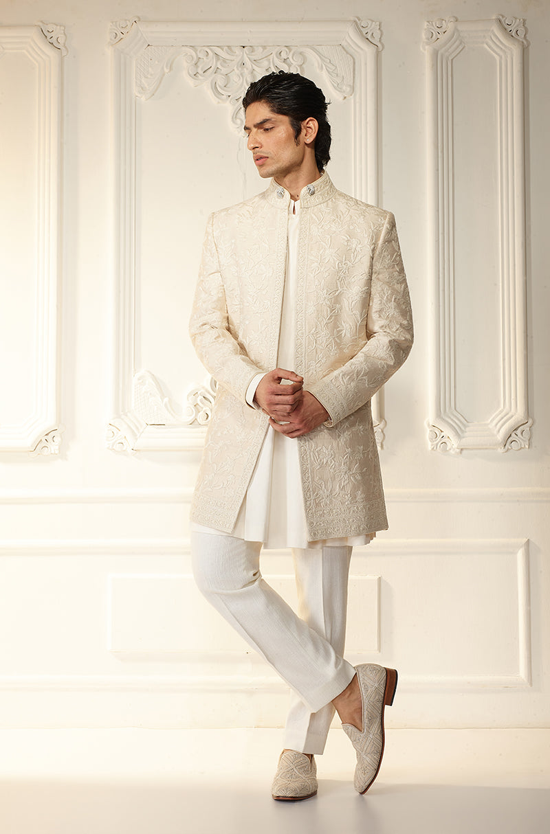 Beige Dori & Sequins Embroidered Sherwani Set