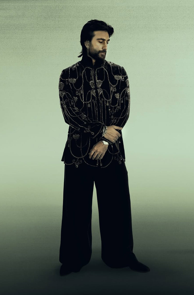 Meezaan Jafri in our Black Short Sherwani Set