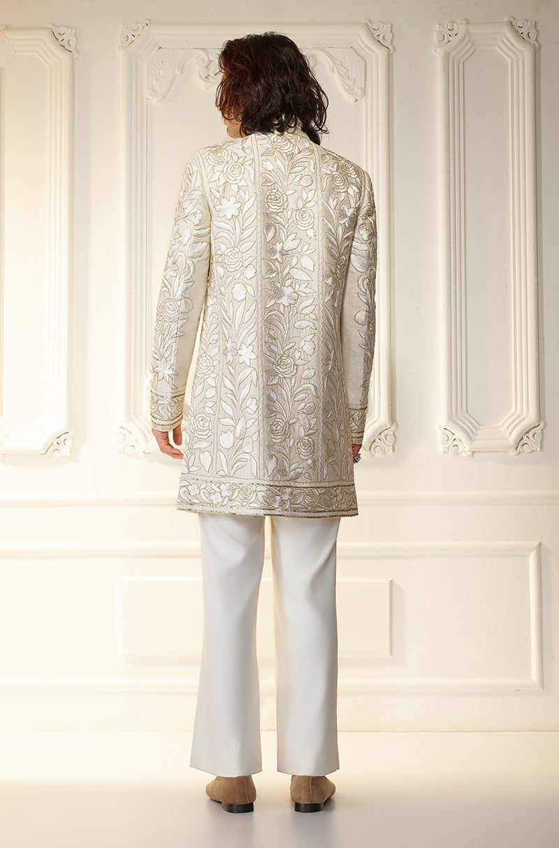 Ivory Threadwork Embroidered Sherwani Set