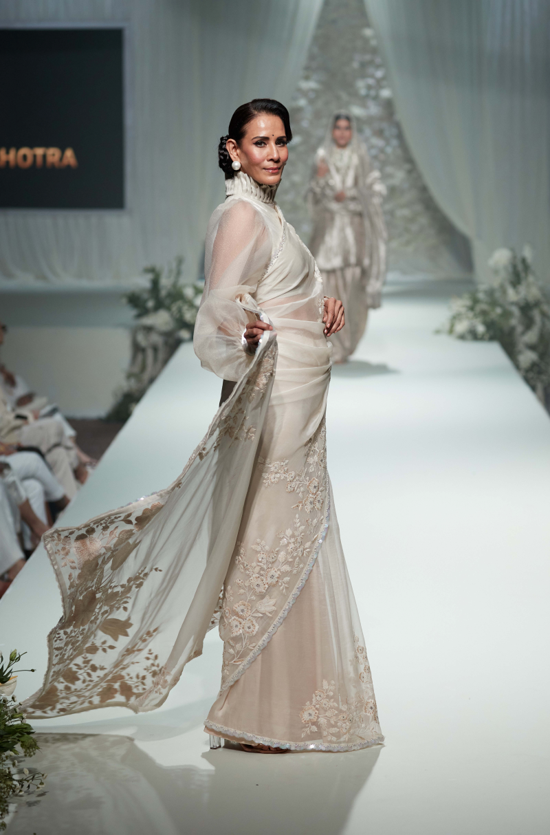 Ivory Organza Floral Embroidered Saree Set