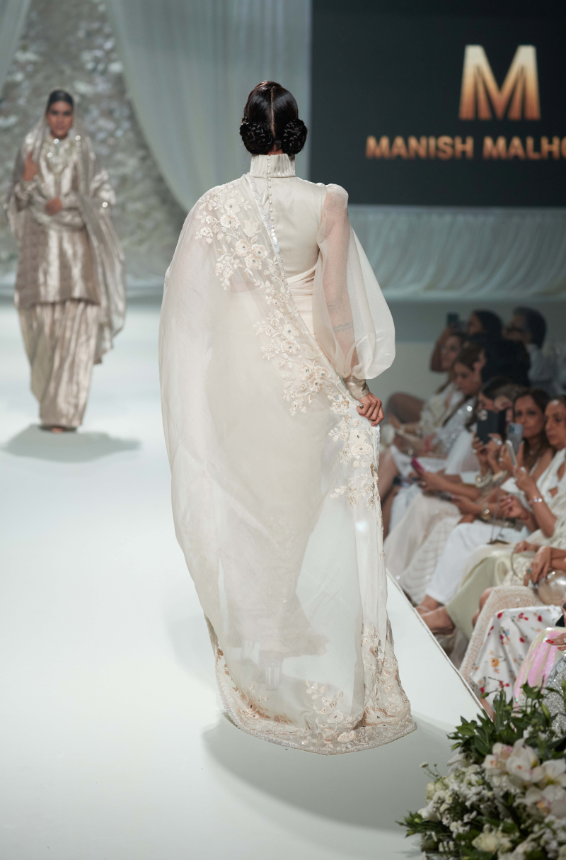 Ivory Organza Floral Embroidered Saree Set