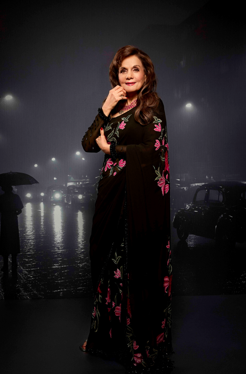 Mumtaz in our Black Georgette Embroidered Saree Set