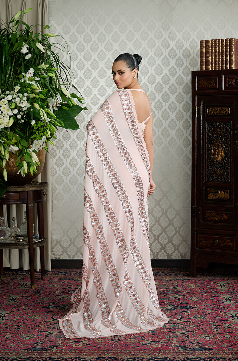 Peach Embroidered Borders Saree Set