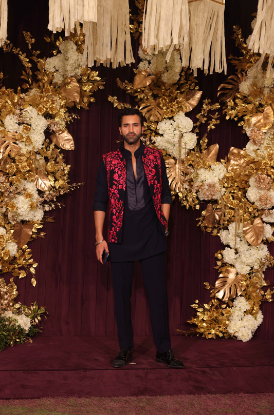 Gurfateh Singh Pirzada in our Navy Blue Embroidery Bandi Set