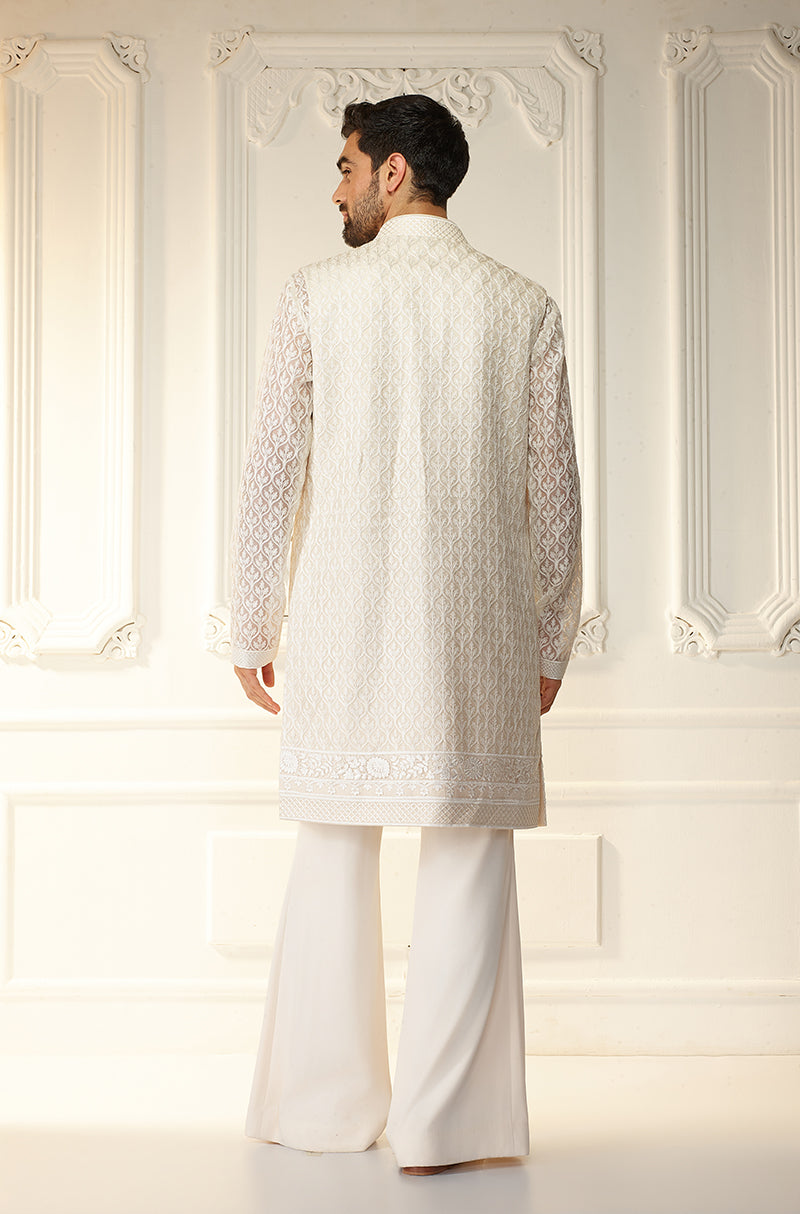 Ivory Threadwork Long Bundi Set