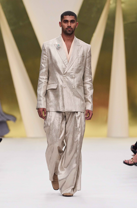 Ivory Brocade Embellished Blazer Set