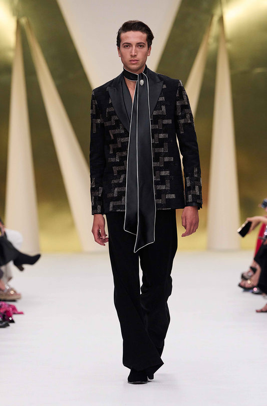 Black Textured Blazer Set