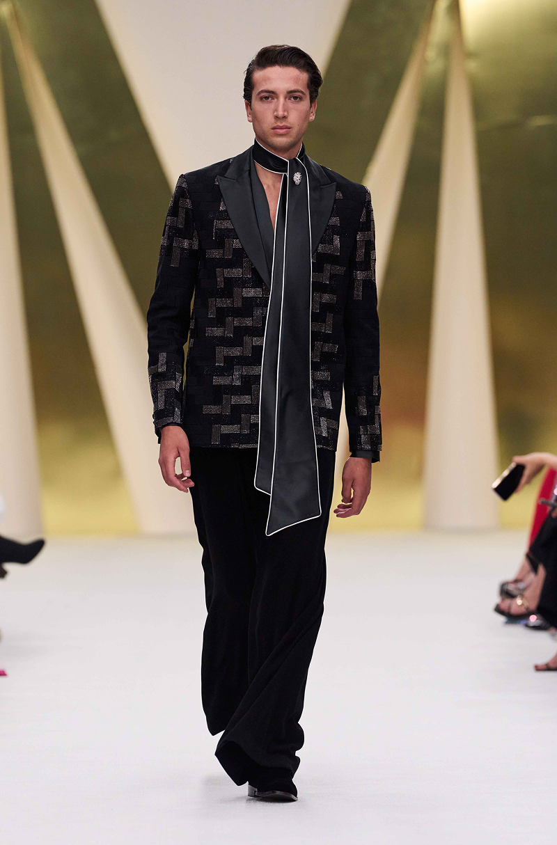 Black Textured Blazer Set