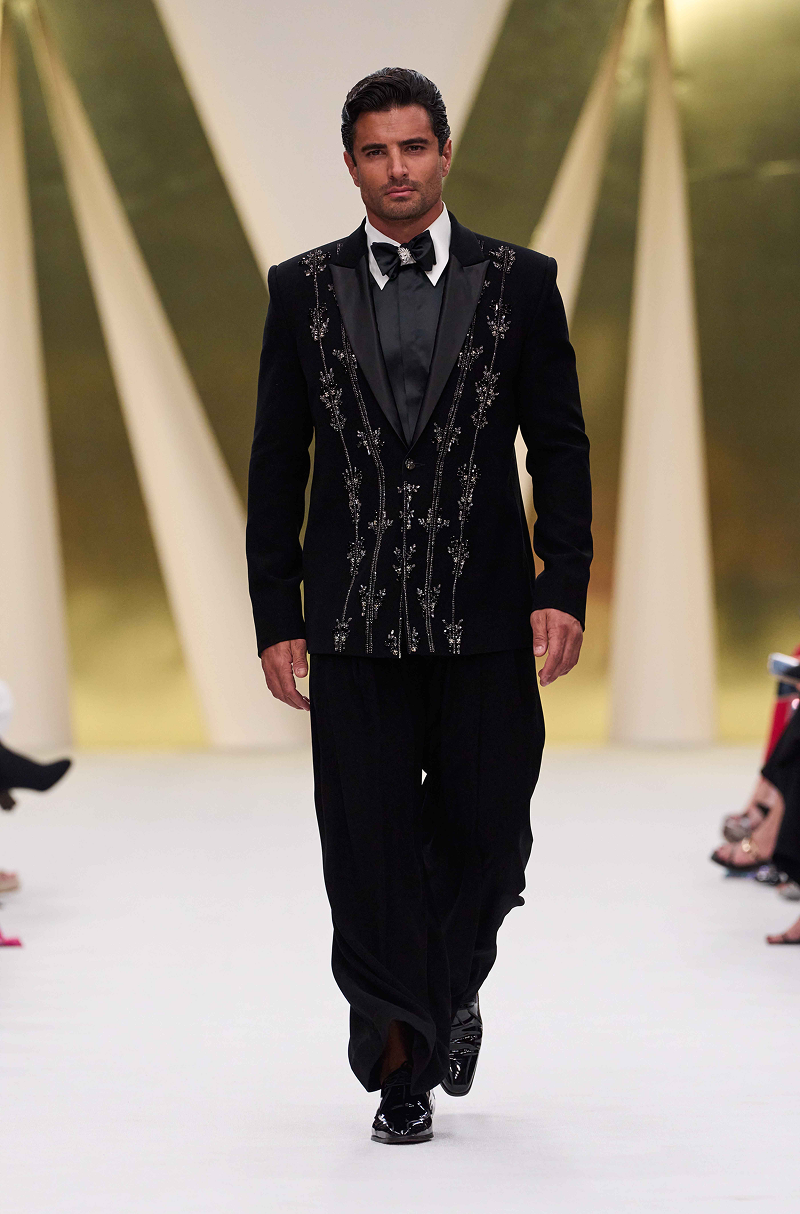 Black Stone Encrusted Italian Crepe Blazer Set