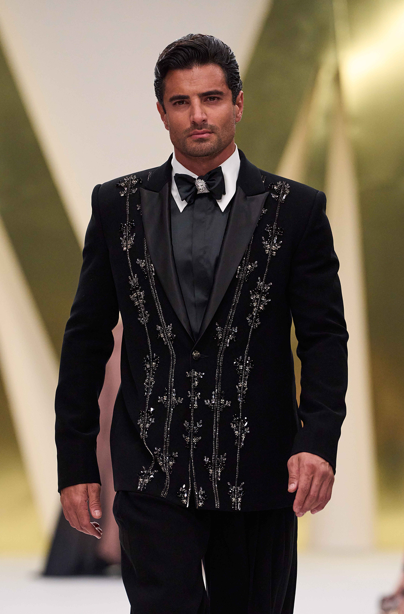 Black Stone Encrusted Italian Crepe Blazer Set